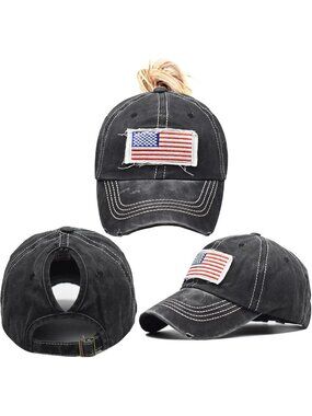 〽️Women Flag Black High Ponytail Baseball Cap Trucker Bad Hair Day Adjustable